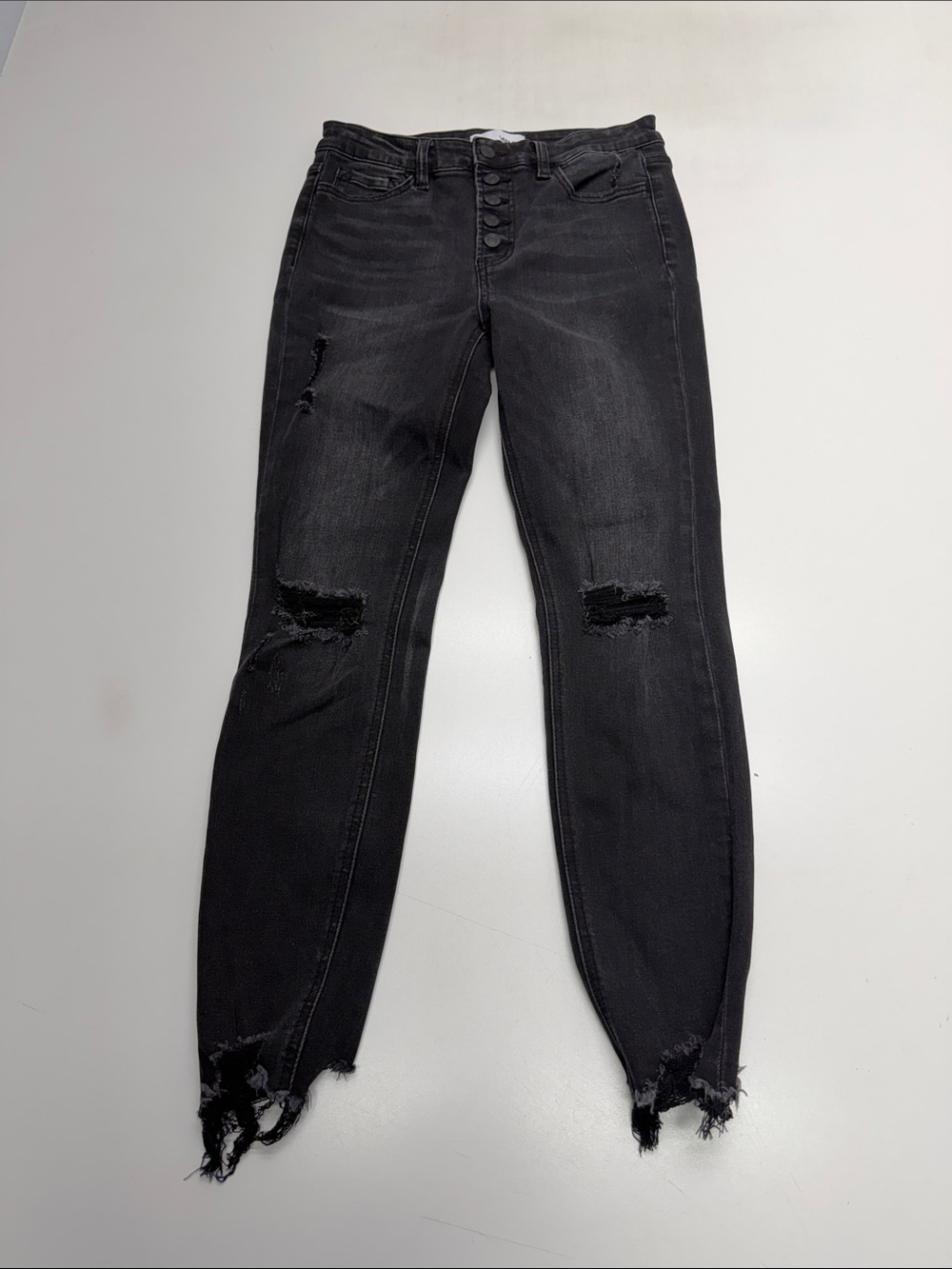 VERVET Women’s 27 Black Distressed Skinny Ankle Button Fly Jeans